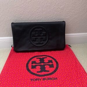 Tory Burch - Black Fold-Over Leather "Reva" Clutch